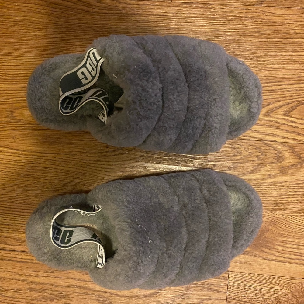 Grey Ugg Fluff Yeah Slide